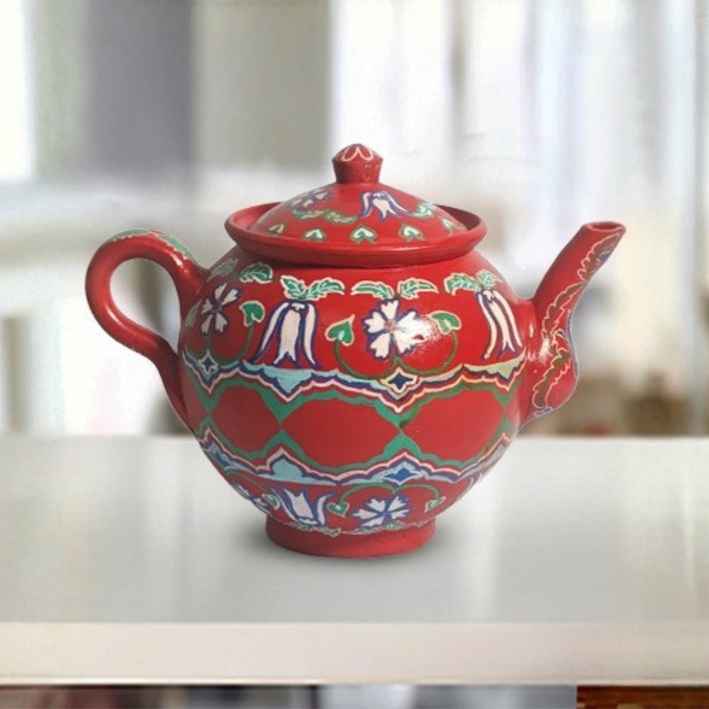 Samowar red floral round decorative kettle